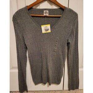 NWT ANNE KLEIN Women's Heather Gray V-neck Cable Sweater Medium Weight Size M